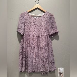 Hazel Flowy Purple Floral Tiered Mini Dress Size XS‎